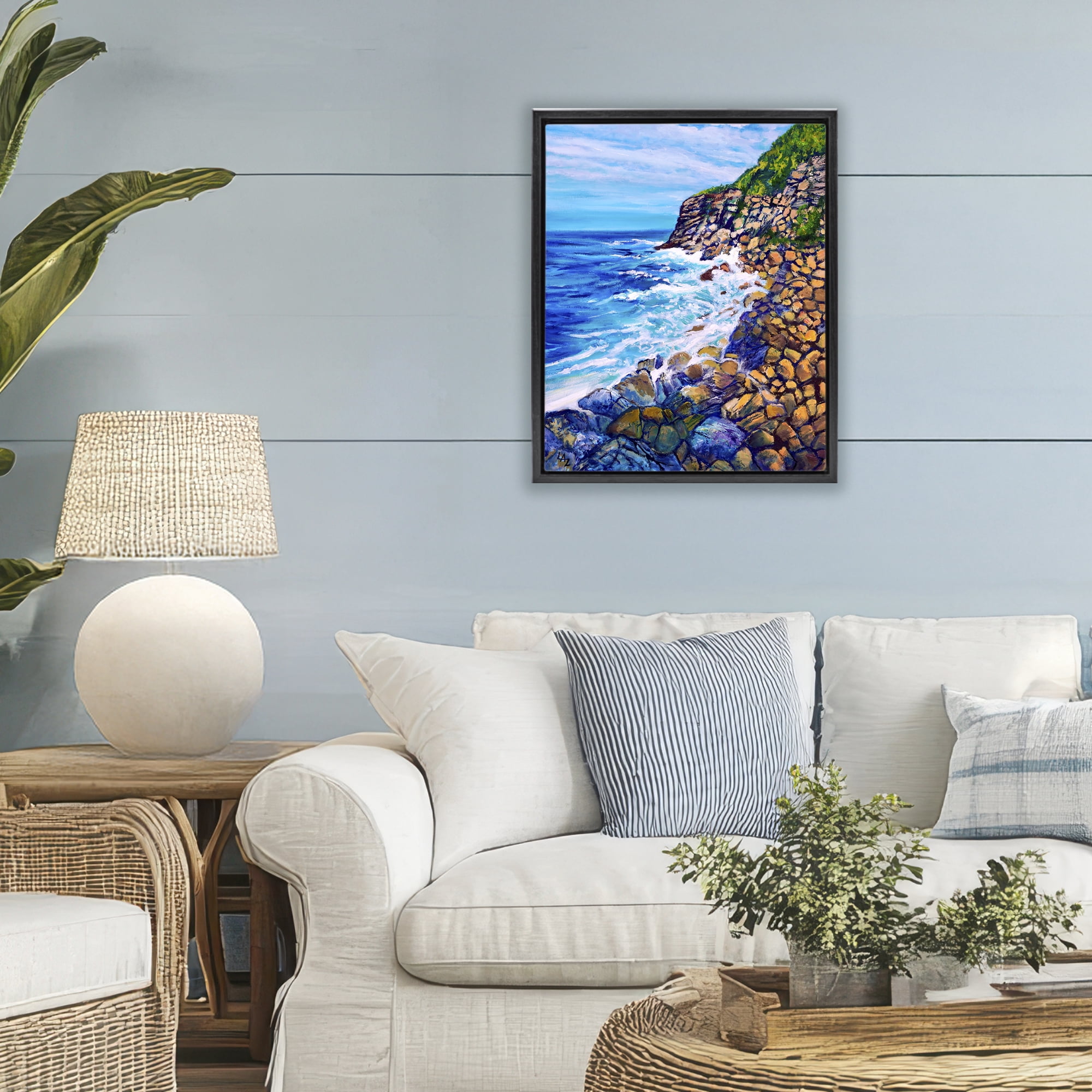 Stupell Industries Cliffside Ocean Spray Black Framed Floater Canvas Wall Art, design by Lee Ann Zirbes