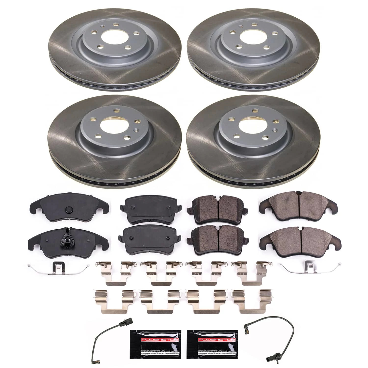 PowerStop Front and Rear Semi-Coated Rotor and Low-Dust Ceramic Brake Pad Kit SC8883