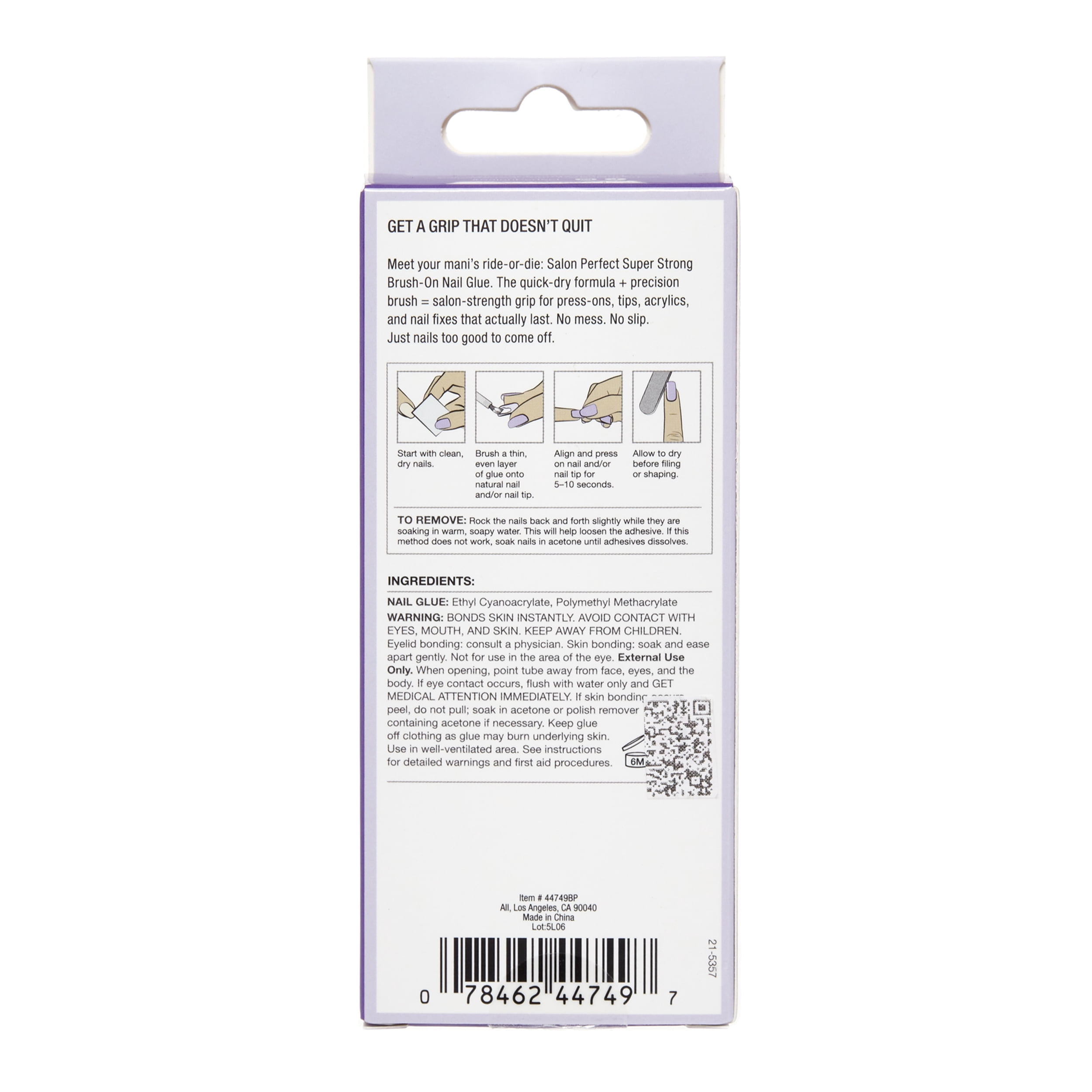 Salon Perfect Brush On Nail Glue for Press On, Acrylic, Artificial Fake Nails, Brush On, Quick Dry, 8ml
