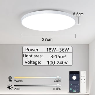 Zemty LED Ceiling Light Dimmable 30 Cm 24 W 3200 Lm RGB Colour Changing With Remote Control 3000 - 6500 K Waterproof Ceiling Light For Bathroom Children's Room Bedroom Black