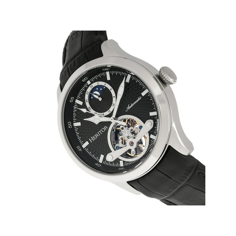 Heritor Automatic Gregory Semi Skeleton Leather Band Watch Black Walmart