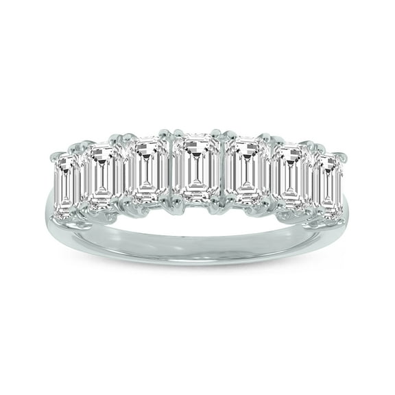 SZUL Women's 2.50 Carat TW Emerald Cut Seven Stone Lab Grown Diamond Wedding Anniversary Ring 14K White Gold