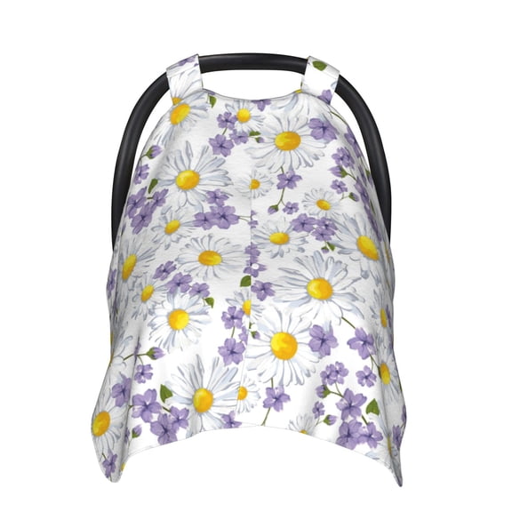 Car Seat Cover Baby - Purple White Daisies Flowers Breathable Infant Car Seat Cover for Baby Carseat, Lightweight Comfort Baby Essentials Must Haves Newborn Stuff for Girl Boy