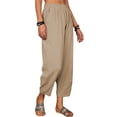 thumbnail image 2 of Seyurigaoka Women's Linen Harem Trouser Capri Pants Wide Leg Elastic Waist Cropped Trousers Loose Beach Yoga Pants Bottom, 2 of 5
