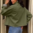 thumbnail image 3 of FRSASU Women's Ruffle Stand Collar Cropped Trench Coat Button Down Single Breasted Windbreaker Long Sleeve Cropped Jackets Army Green, 3 of 9