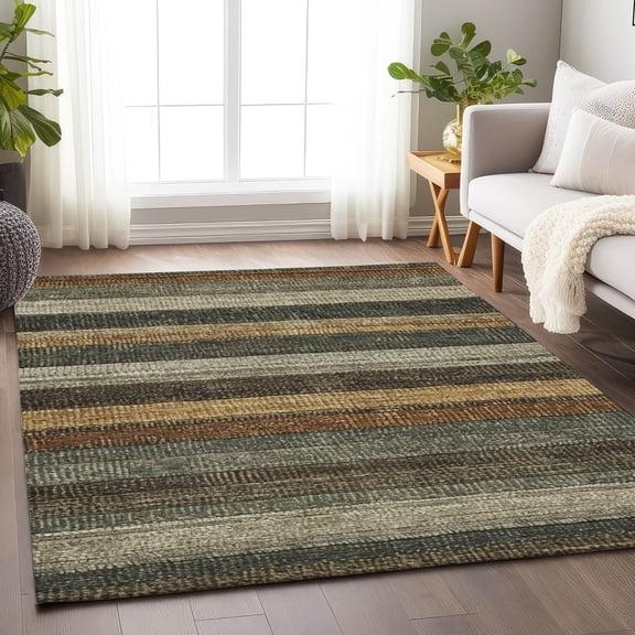 Addison Rugs Chantille Indoor/Outdoor Transitional Stripes Khaki Machine Washable Rectangle Rug, 10' x 14'