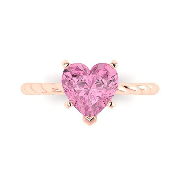 Solitaire Engagement Ring for Women - 2ct Simulated Pink Diamond in 14K Rose Gold Promise Ring