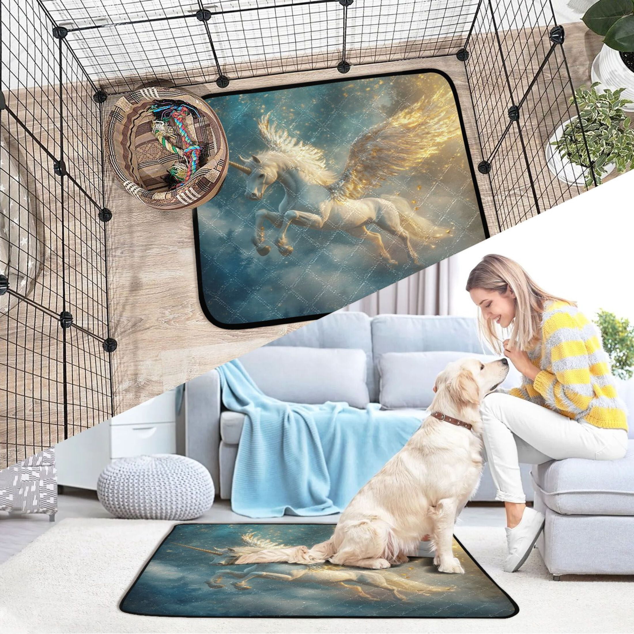 Qxltty Starry Sky Pegasus Cat litter Pads Pet Set of 3 Diaper Mats Center Anti-leakage Layer Absorbent Soft and Comfortable