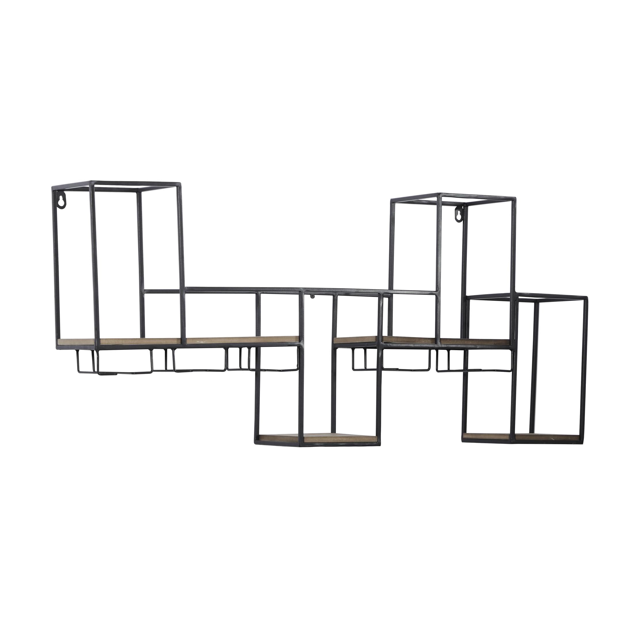 DecMode 36" x 16" Black Metal Geometric 7 Bottle Wall Wine Rack with 5 Glass Holder Slots, 1-Piece