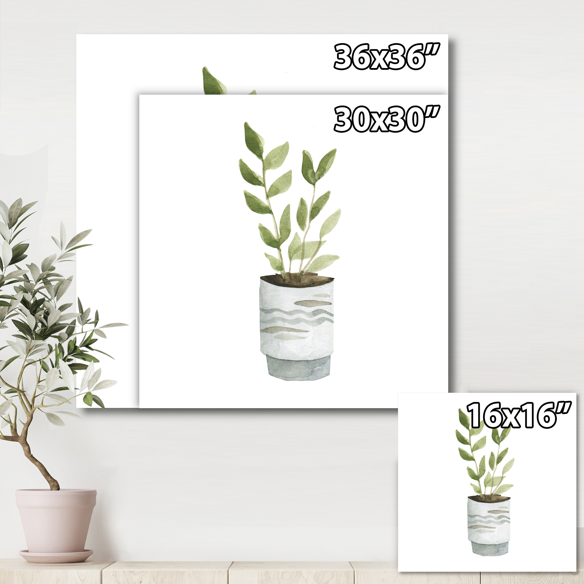Designart ' Indoor Green Home House Plants in Pots II ' Traditional Canvas Wall Art Print