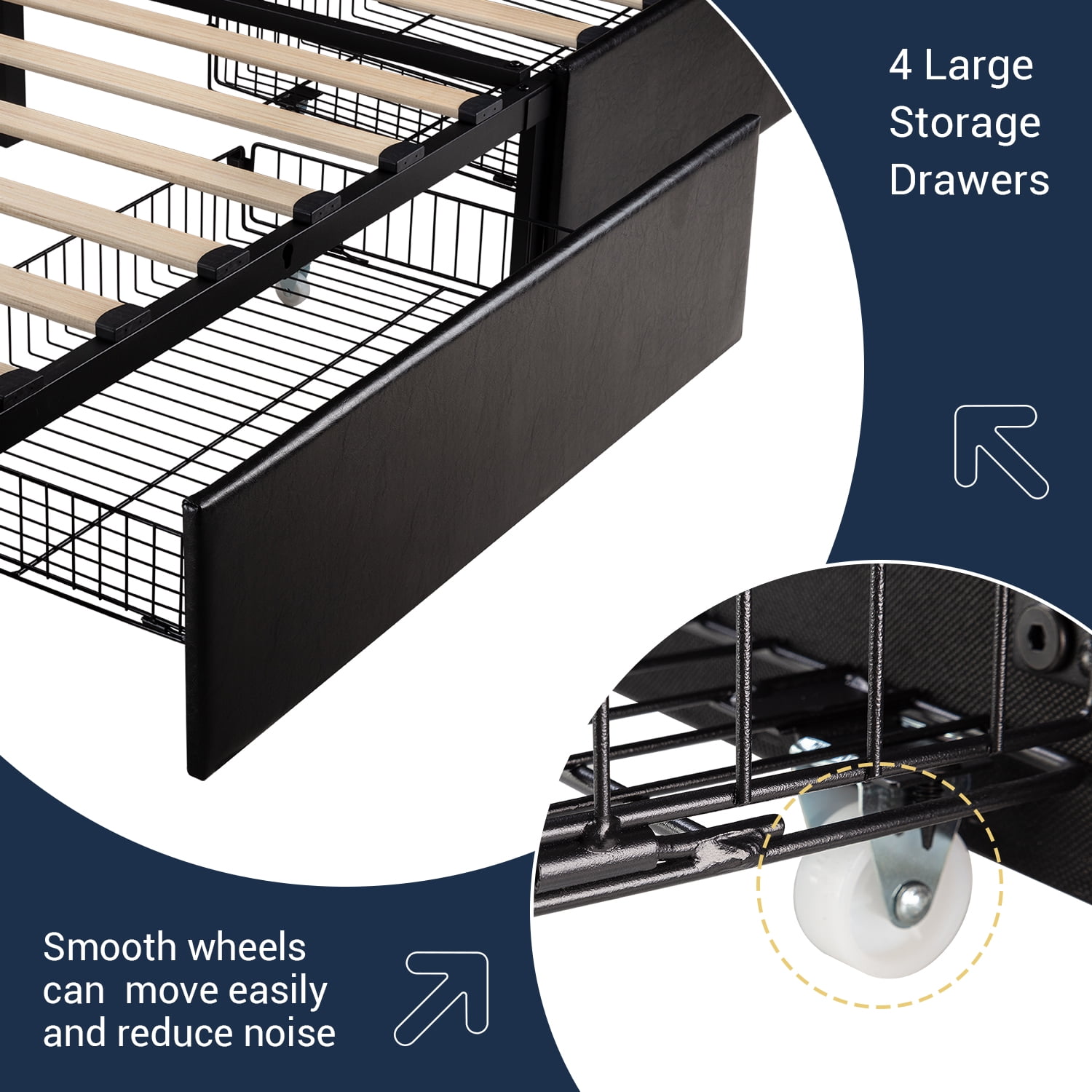 Sifurni Full Size Upholstered Platform Bed Frame with 4 Drawers and Diamond Stitched Button Tufted Headboard, Black