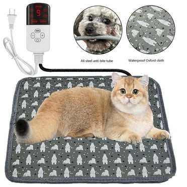 Pet Heating Pad, 9 Adjustable Temperature Dog Cat Heating Pad with Timer, Indoor Waterproof Pet Heating Pads for Cats Dogs with Chew Resistant Cord, Heated Cat Dog Bed(Gray Paw, 18" X 18")