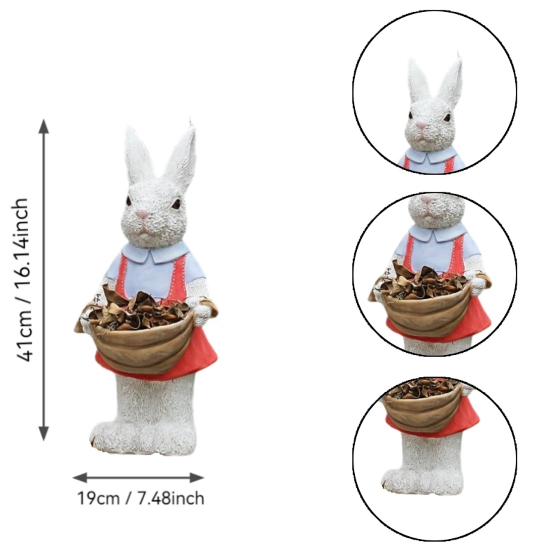 GDF Studio 16" Whimsical Rabbit Garden Statue with Flower Pot Basket, Weatherproof Resin Crafts Sculpture Decor