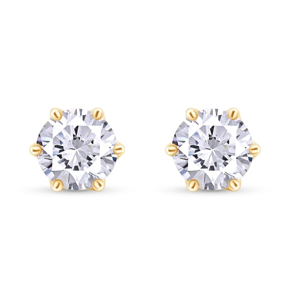 AFFY 4 Carat Moissanite Diamond Solitaire Stud Earrings for Women 14K Yellow Gold over silver