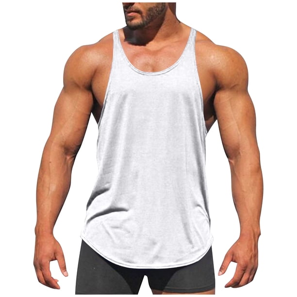 pstuiky Camisetas sin mangas para hombre, Camiseta deportiva de manga corta con cuello redondo, ajustada y de alta resistencia, de color liso para hombre Chaleco para hombre s