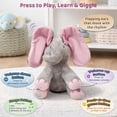 thumbnail image 6 of Dimple Kaia the Elephant Interactive Plush Toy, Musical Singing Peek-a-Boo Stuffed Animal with Moving Ears, Soft Baby Toy for Infants, Toddlers, Boys, Girls, Nursery Gift, 6 of 9