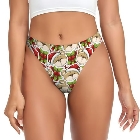 Rateoe Christmas Hat bear Pattern Seamless Women Underwear Thongs No Show Ladies Thong No Line Breathable Comfortable Panties Undies for Women-XX-Large