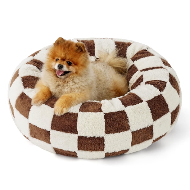Cama redonda para mascotas LE SURE Donut para perros y gatos pequeños, color marrón