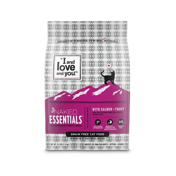 "I and love and you" Naked Essentials Trout & Salmon Flavor Dry Cat Food, Grain-Free, 3.4 lb. Bag