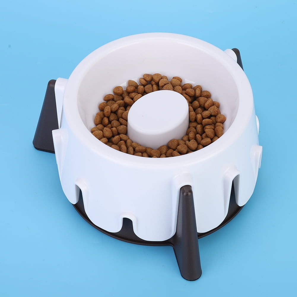 Yajisi Pet Dog Cat Slow Food Feeder Bowl Cake Shape Design Wet and Dry Use Five Adjustable Height Modes to Protect Pet Spine Durable Plastic Construction White and Brown Colors 7.56 inches / 19.2 cm