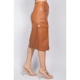 thumbnail image 4 of Saronite Faux Leather High-rise Waisted Button Closure 2 Side Pockets Slit Front Cargo Skirt, Cognac (Women's), 4 of 5