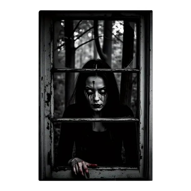 Calcomanía de ventana de fantasma de Halloween, cortina de puerta, mujer aterradora, decoración de fiesta para colgar en la ventana