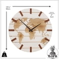 thumbnail image 2 of Modernist Home World Map Art Clock, White Wood Paneling, Laser Cut Natural Continents, Black Hour and Minute Hands, Round, Battery Operated (1 AA ) 19.75 Inches Diameter (50 cm), 2 of 6