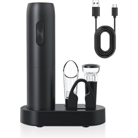 Electric Wine Opener Set, USB Rechargeable Electric Wine Corkscrew With Foil Cutter, Wine Aerator, Vacuum Stopper And Charging Stand, Gifts For Wine Lovers