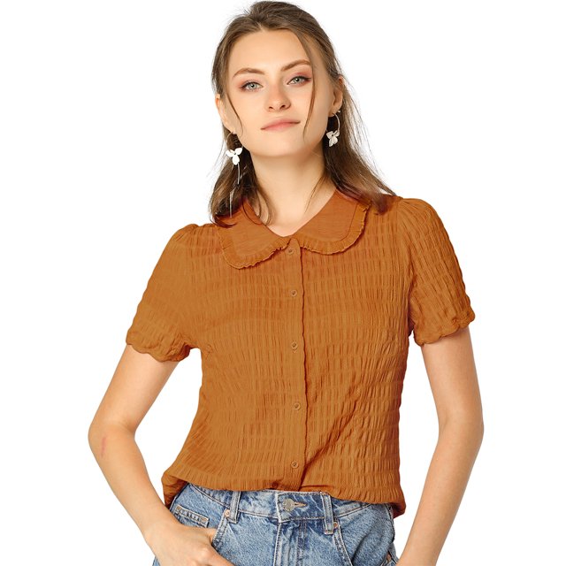 INSPIRE CHIC Chemise Douce pour Femme Vintage à Col Poupée Doux Boutonnée