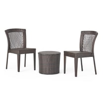 GDF Studio Capella Outdoor 3 Piece Wicker Stacking Chair Chat Set with Round Drum Table, Multibrown