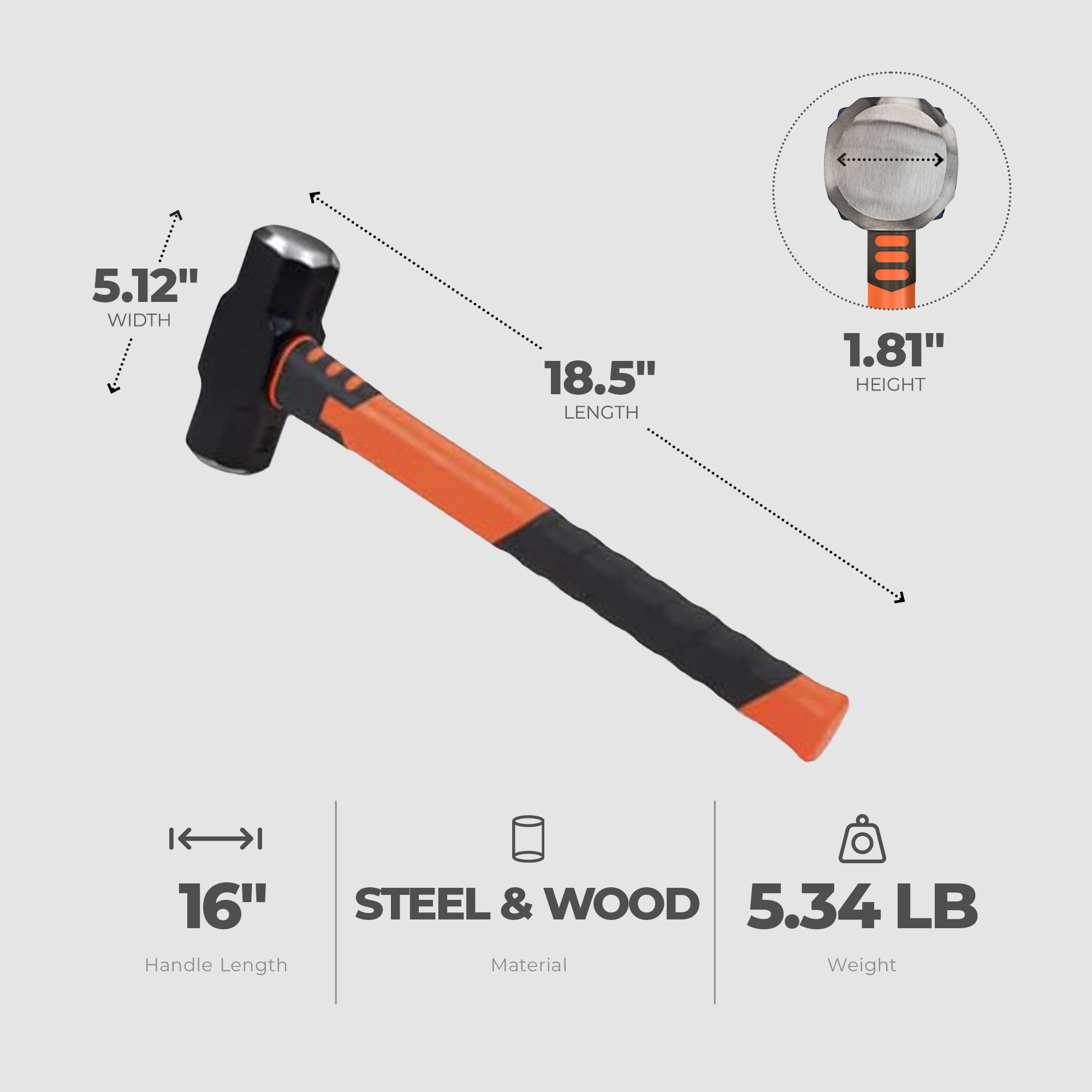GROZ 4 Pound Head Hard Face Sledge Hammer with 16 Inch Fiberglass Handle