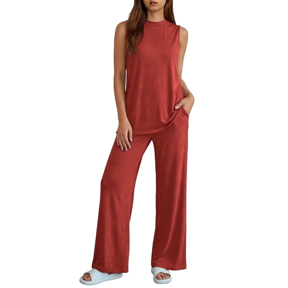 BUIGTTKLOP 2 Piece Lounge Sets for Women Sleeveless Tank Tops Wide Leg Pants Summer Outfit 2026 Casual Matching Track Sweat Suits