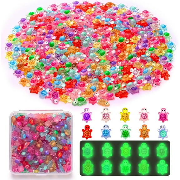 200 PCS Mini Resin Turtles Luminous Miniatures Tiny Turtles Small Cute Turtle Figurines Glow in The Dark Crafts Decoration for Fairy Garden Micro Landscape Dollhouse