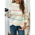 thumbnail image 4 of DOKOTOO Womens Colorful Stripes Sweaters Crew Neck Long Sleeve White Sweaters, 4 of 9