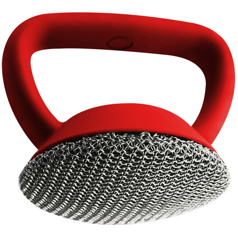 Cast Iron Scrubber 316 Stainless Steel Cast Iron Scrubber with Handle Steel Wool Scrubber Round Chainmail Scrubber Brush to Clean Cookware Frying Pans