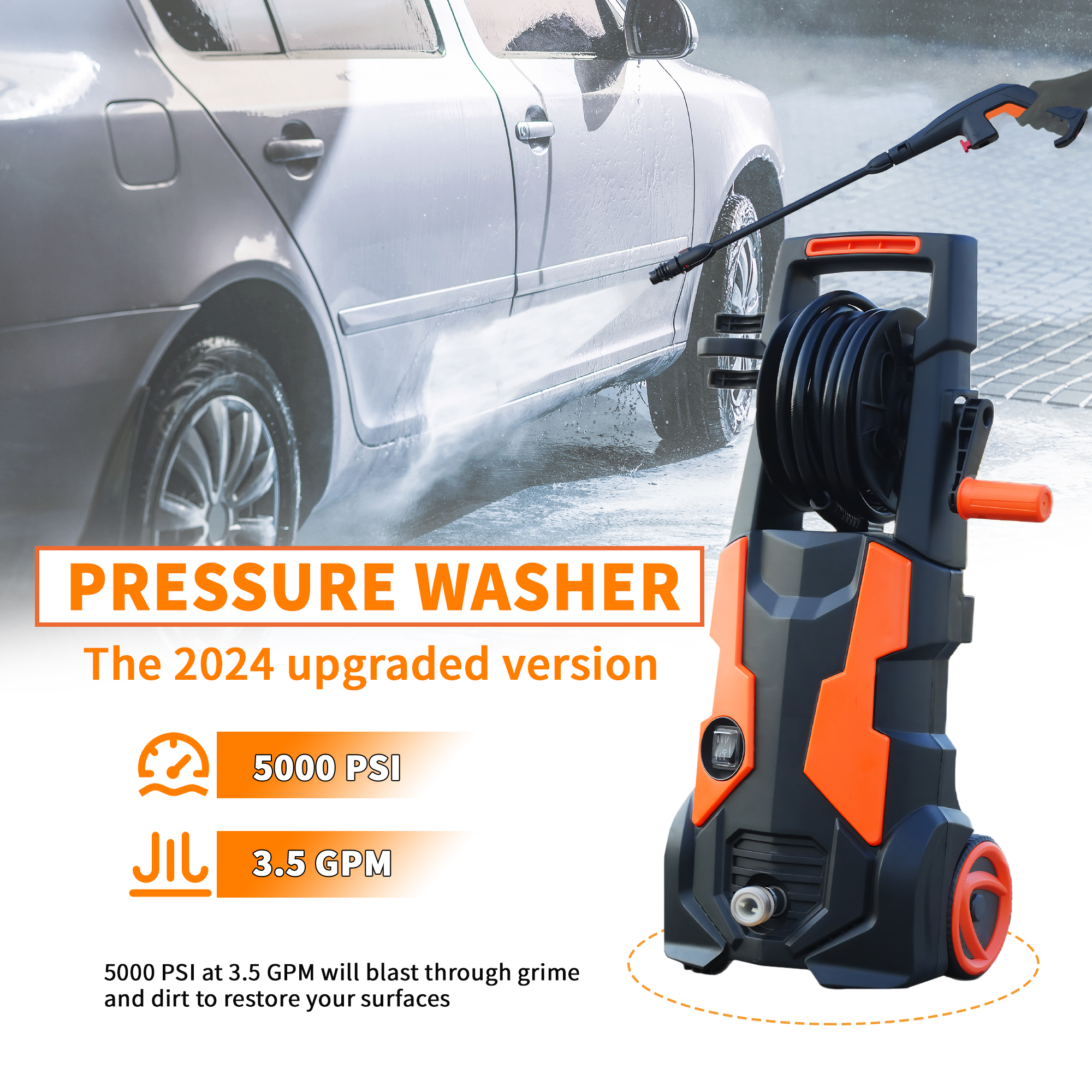 ONAIL  Electric Pressure Washer,5000 PSI Extreme Cleaning Power & 2.8 GPM High Flow Rate,5 Quick Connect  Nozzles, for Cars, Patios, and Floor Cleaning