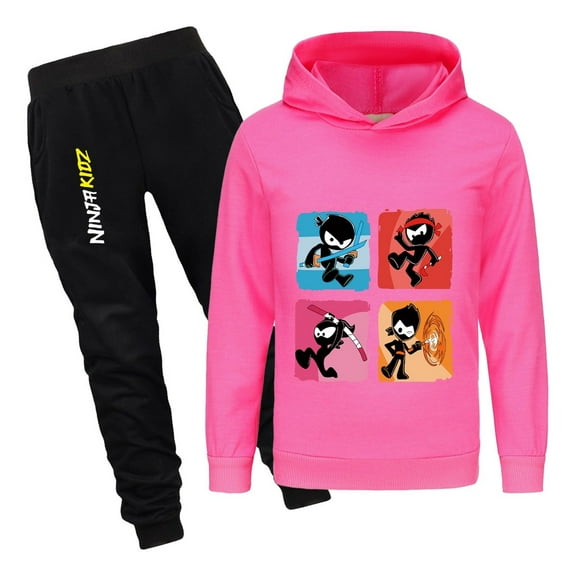 Ninja Kidz Kids Hoodie and Pants Set – Boys Girls 2-Piece Outfit – Cartoon Print Pullover Sweatshirt and Jogger Sweatpants for Casual Wear, Sports, Loungewear