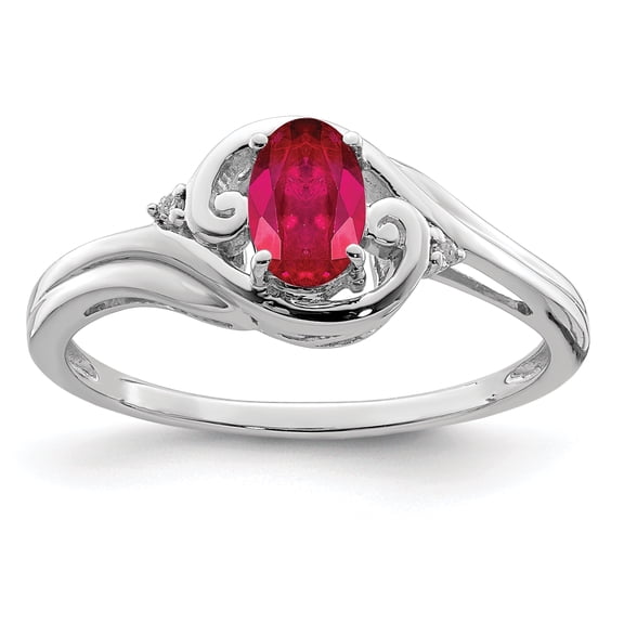 925 Sterling Silver Rhodium Plated Diamond and Ruby Ring Size 8