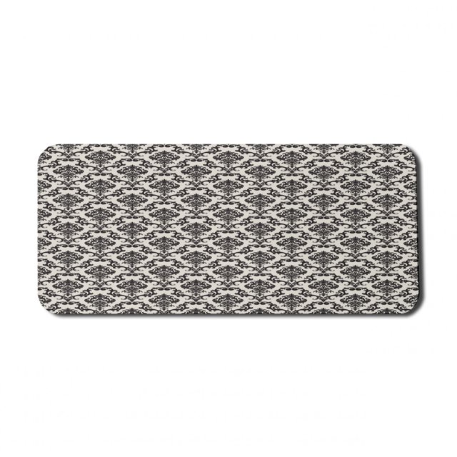 Damask Computer Mouse Pad, Contemporary Western Damask Motif with Weave Effect Floral Leaves Graphic Design, Rectangle Non-Slip Rubber Mousepad X-Large, 35" x 15", Beige Black, by Ambesonne