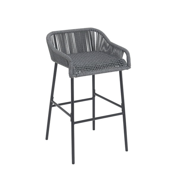 Christopher Knight Home 29" Outdoor Rope Bar Stools, Set of 2, Woven Seat with Black Metal Frame, Dark Gray, Set of 2