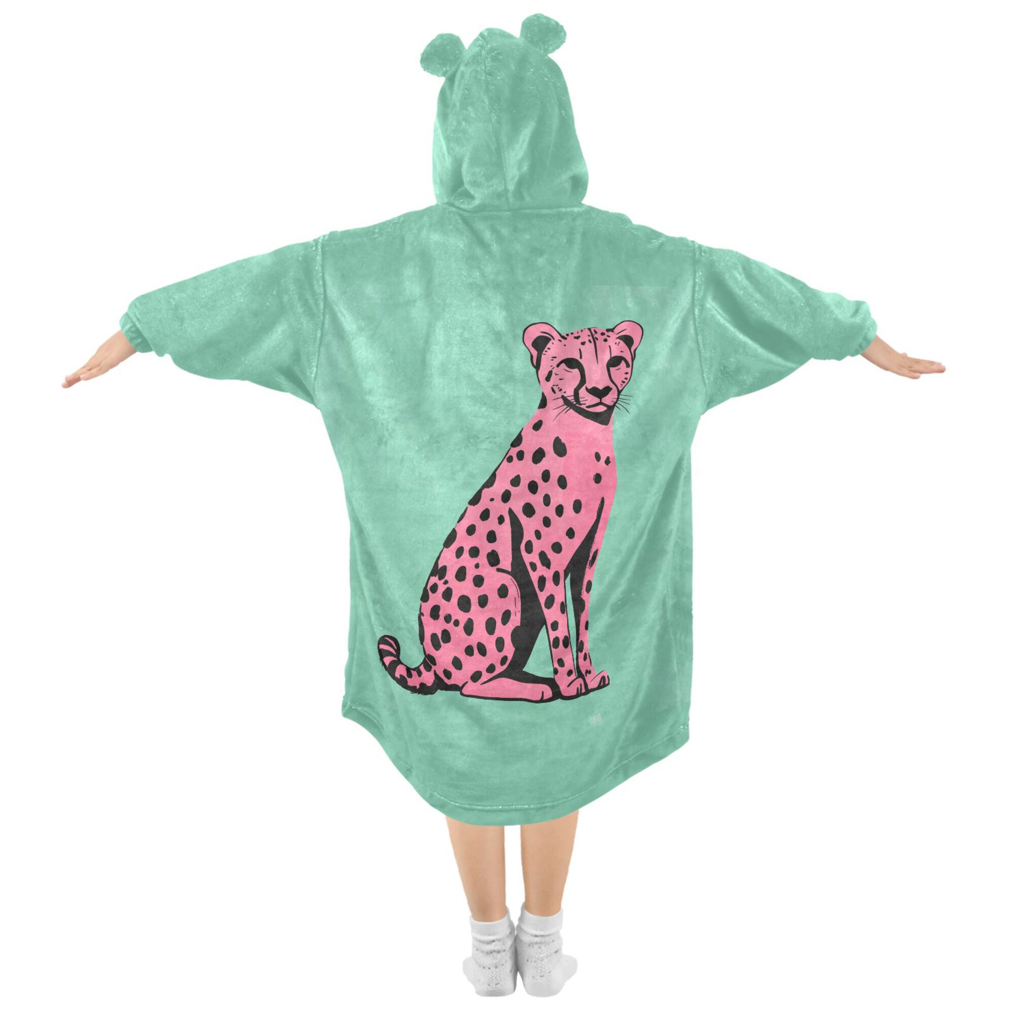 FORMRS Wearable Blanket Hoodie with Sleeves for Kids Cozy Flannel Sweatshirt, Pink Cheetah
