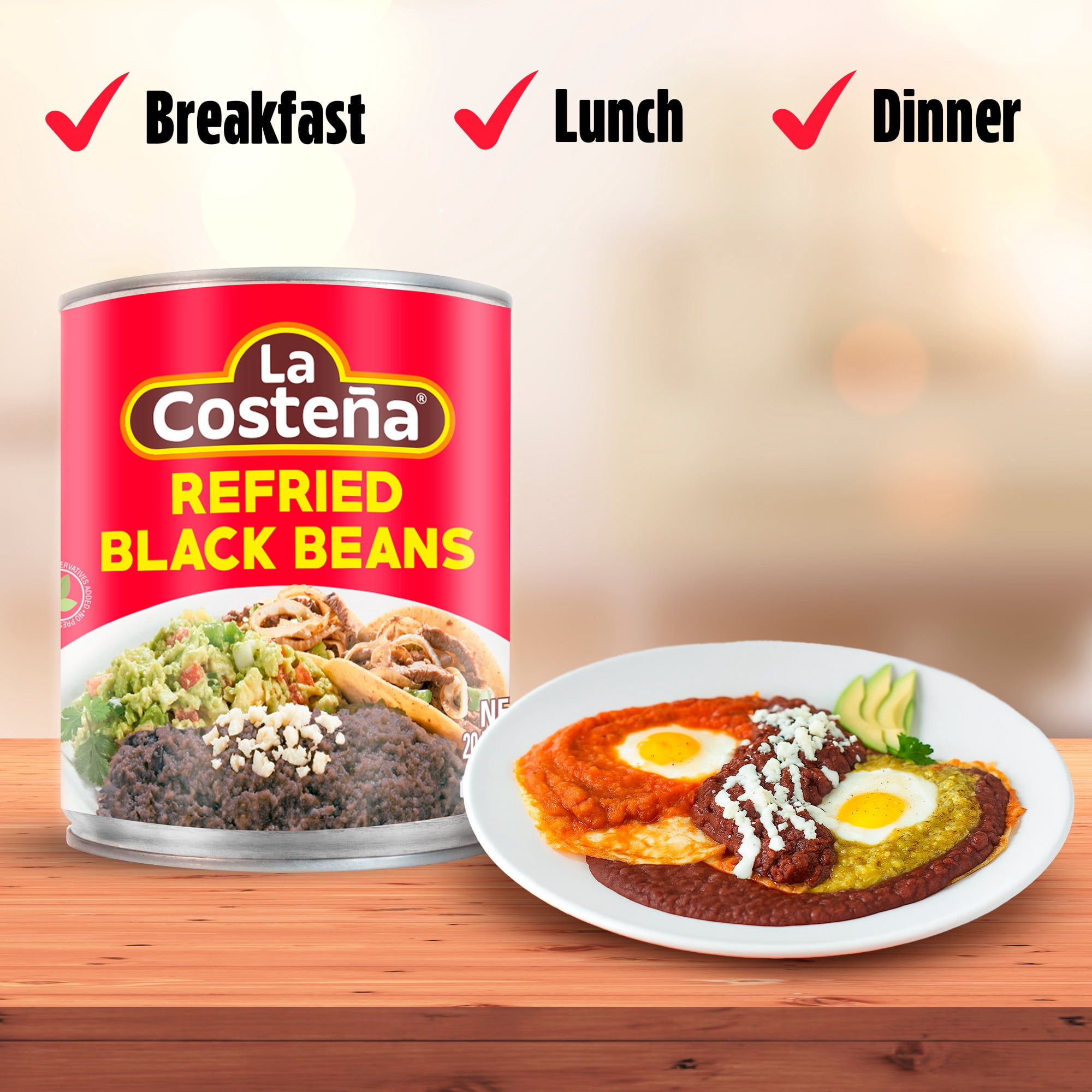(12 pack) La Costeña Canned Refried Black Beans, 20.5 oz