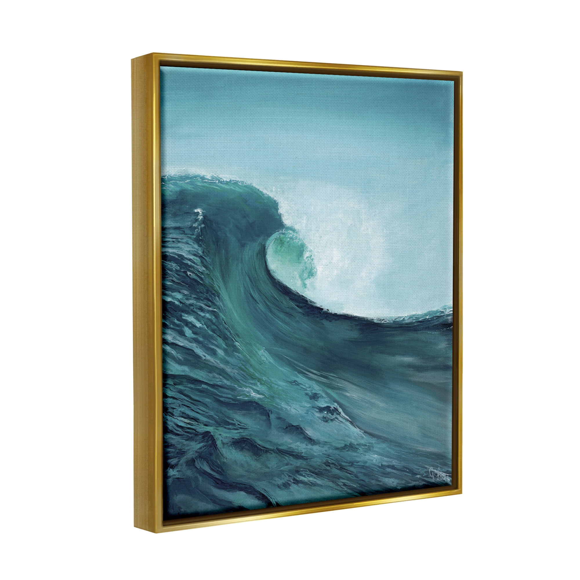 Stupell Industries Tsunami Wave Panting Nature Painting Gold Floater Framed Art Print Wall Art, 25 x 31