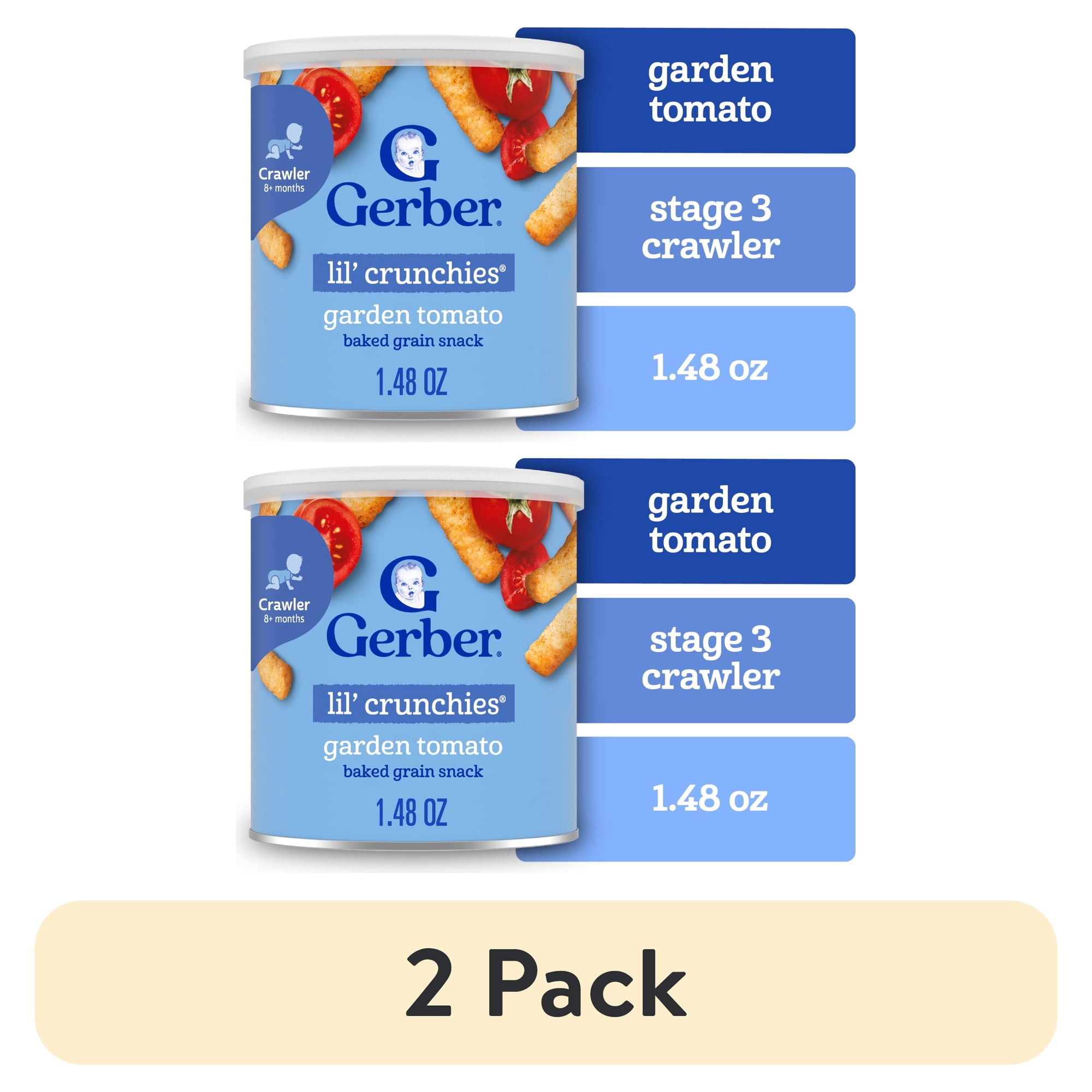 (2 pack) Gerber Baby Snacks Lil’ Crunchies Puffs, Garden Tomato, 1.48 oz Canister