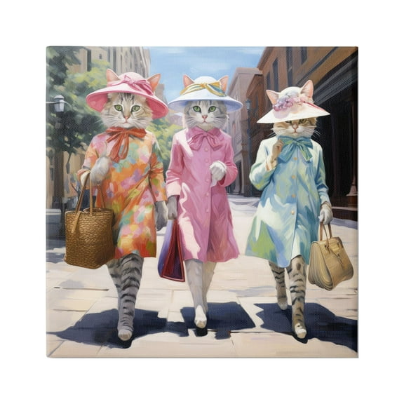 Stupell Industries Feline Fashion Cats Animals & Insects Painting Gallery Wrapped Canvas Art Print Wall Art, 17 x 17