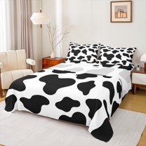 Homewish Fashion Cow Print Bed Sheets, White Black Polkadots King Sheets, Teens Kids Boys Girls Sheet Set, Breathable Home Decor, 4pcs