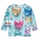 thumbnail image 4 of Blusas y camisas de cuello redondo y manga larga para niños, blusas/camisas de poliéster con estampado de corazones, mangas 3/4 y cuello redondo, elegantes e informales., 4 of 5