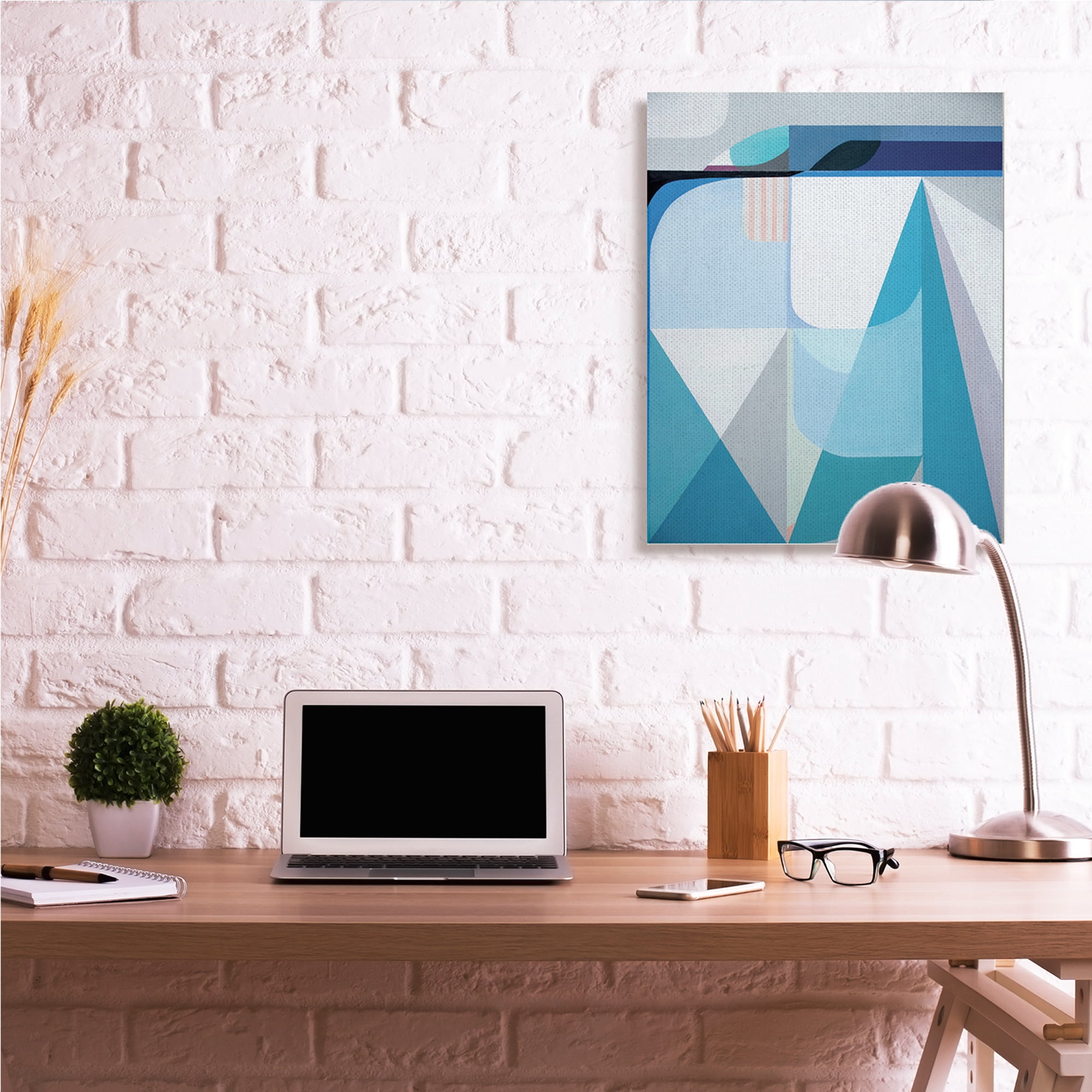 Stupell Industries Abstract Geometric Shapes Pop Blue White,30 x 40,Designed by Marion Griese