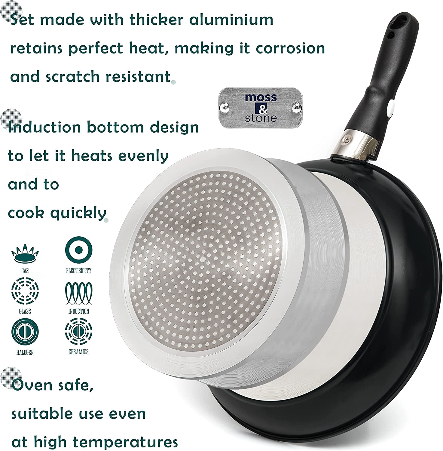 Moss & Stone 10pcs Black Pots and Pans Set Non Stick, Cookware Sets Detachable Handle, RV Kitchen Set Removable Handle, Oven Safe, Induction Ready, Stackable Non-stick Set, Camping Cookware Set