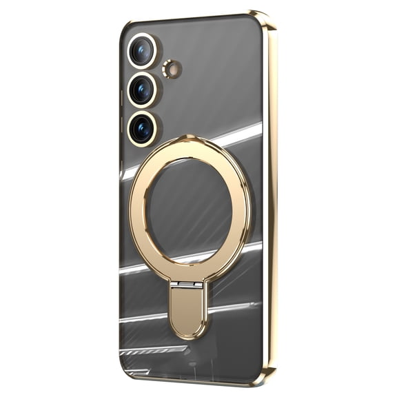 for Samsung Galaxy S26 Magnetic Clear Case with All-inclusive Camera Lens Film [Compatible with MagSafe] Shockproof Plating Anti-yellowing Transparent Ring Kickstand Slim Phone Case, Gold